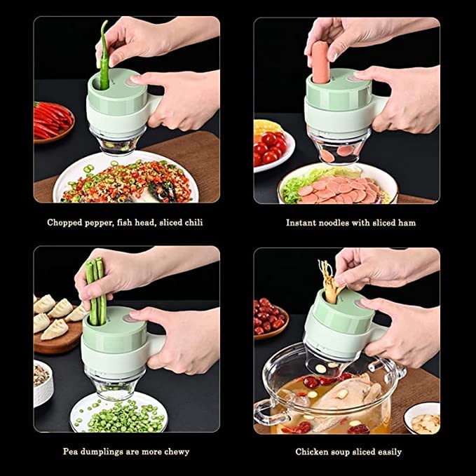 4-in-1 Portable Electric Vegetable Cutter – Chop, Slice & Grind in Seconds