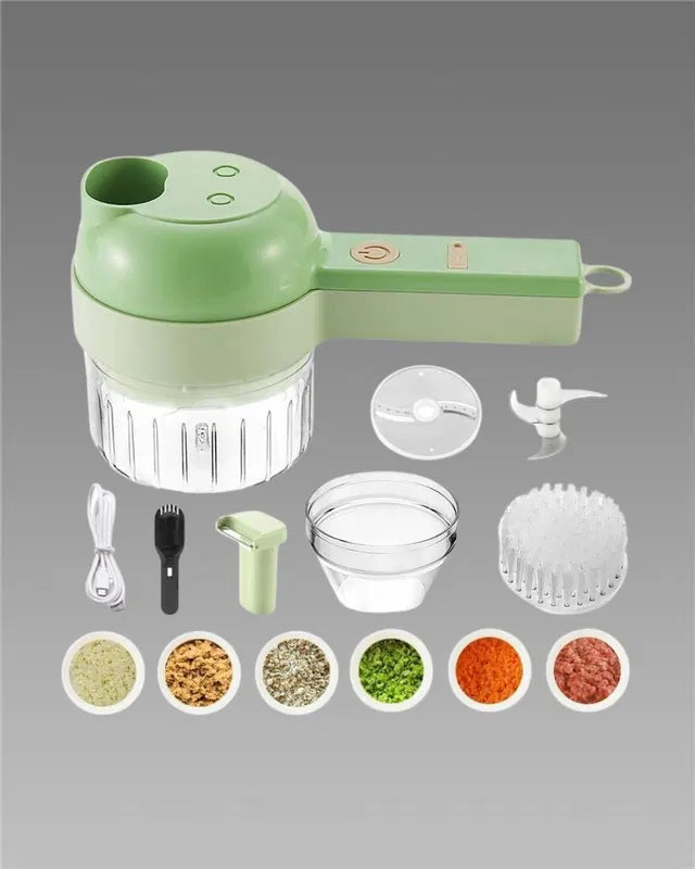 4-in-1 Portable Electric Vegetable Cutter – Chop, Slice & Grind in Seconds