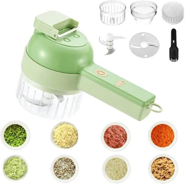 4-in-1 Portable Electric Vegetable Cutter – Chop, Slice & Grind in Seconds